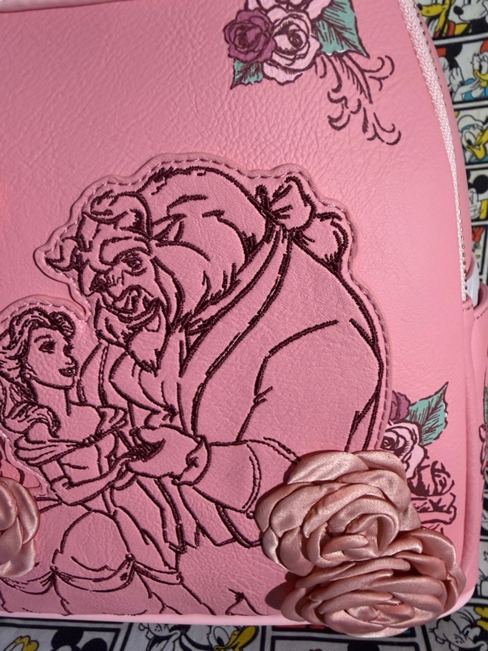Loungefly Disney Princess Beauty and the Beast Pink 3D Roses Mini Backpack 2025 - Picture 4 of 12